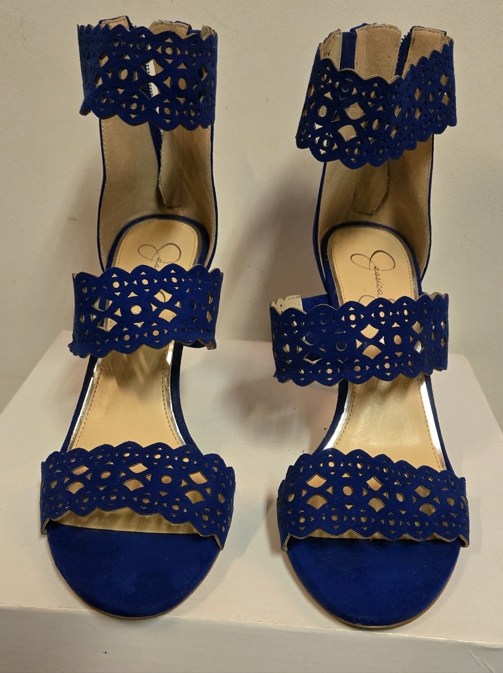 Jessica Simpson Blue Laser-Cut Strap High Heel Sandals